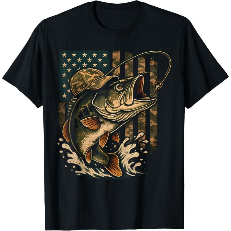 Fishing USA Flag Bass Fish T-Shirt