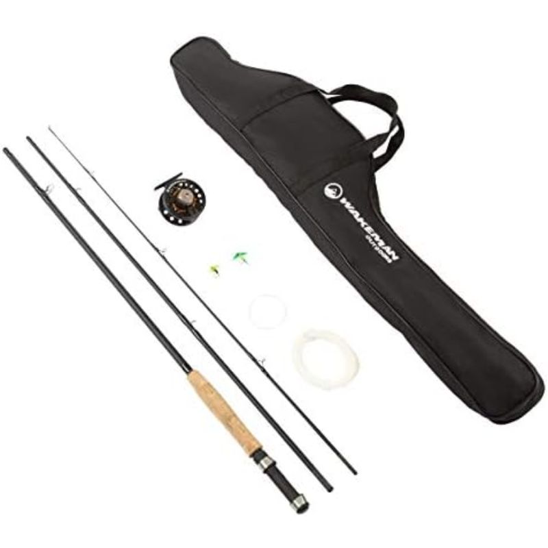 3-Piece Fly Fishing Rod and Reel Combo Starter Kit 97 Inch Collapsible Fiberglass and Cork Fishing Pole