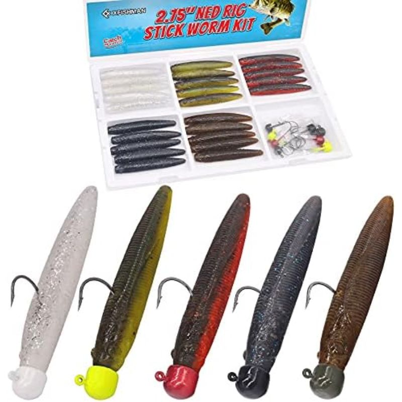 Ned Rig Kit Finesse Baits Soft Plastic Worms Fising Lure for Bass Stick Swimbait Minnow Ned Jig Head Kit