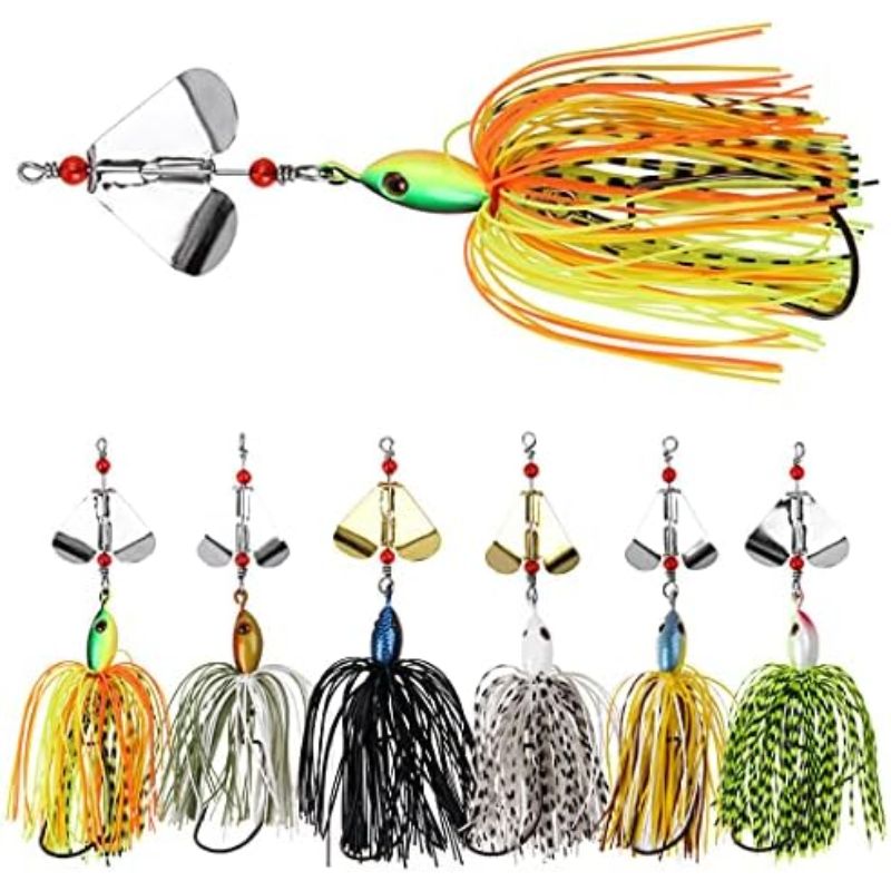 Spinnerbait Fishing Lures Kit Set 6pcs Bass Fishing Buzzbait Multicolor Bass Trout Salmon Metal Spinner