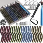 Wacky Worm Fishing Lure Kit Soft Plastic Fishing Lures Grub Baits Hook Wacky Rig Lures with Tackle Box