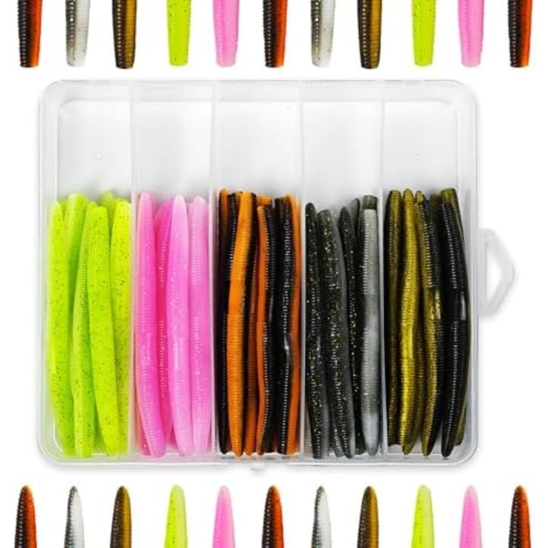 Wacky Worms Rig Senko Worms for Bass Fishing Soft Plastic Bait for Rig Fishing Lure Kit With Case